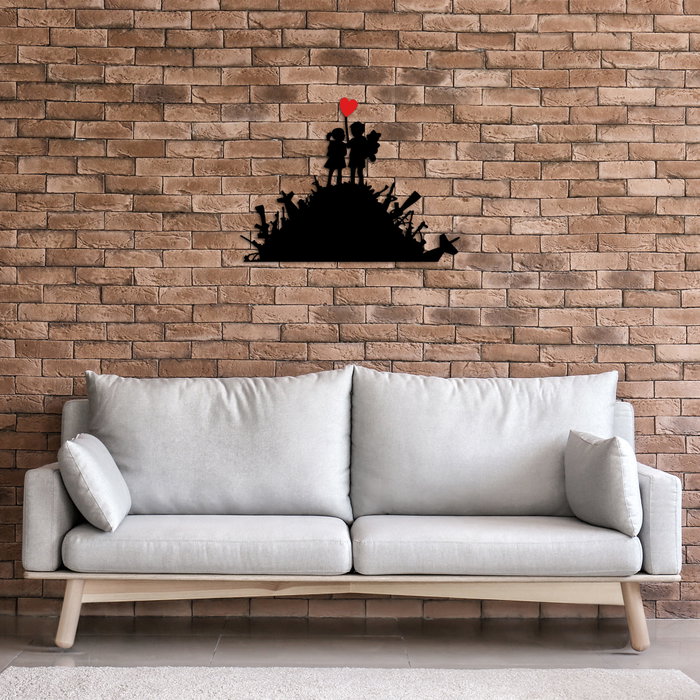 Wallity Banksy - 1 Escultura de Pared de Metal Negro y Rojo